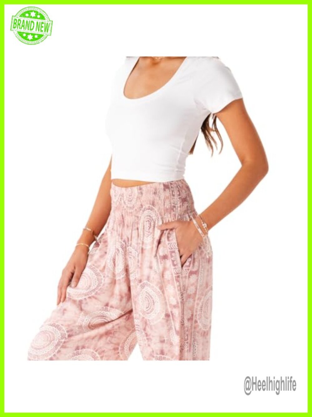 High Waisted Harem Pants with Smocked Waist & Cuffed Bottom - Flowy Boho Yoga